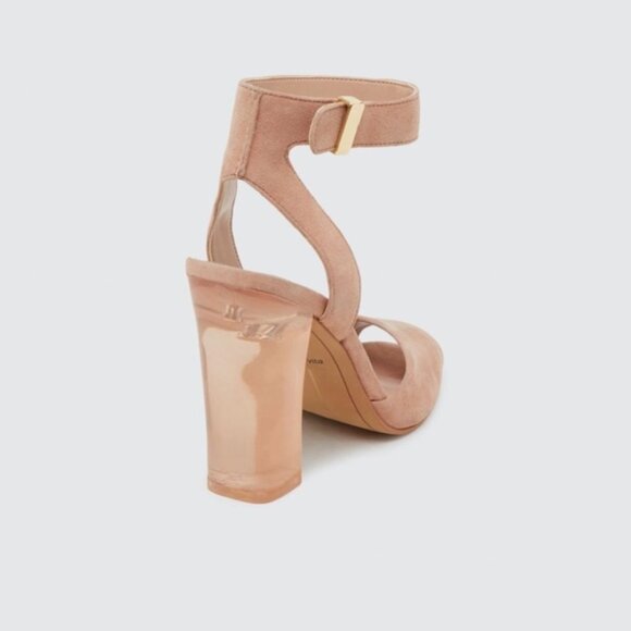 Dolce Vita Peach Nude Genuine Suede Leather Acrylic Clear Lucite Heel Sandals - Picture 3 of 12